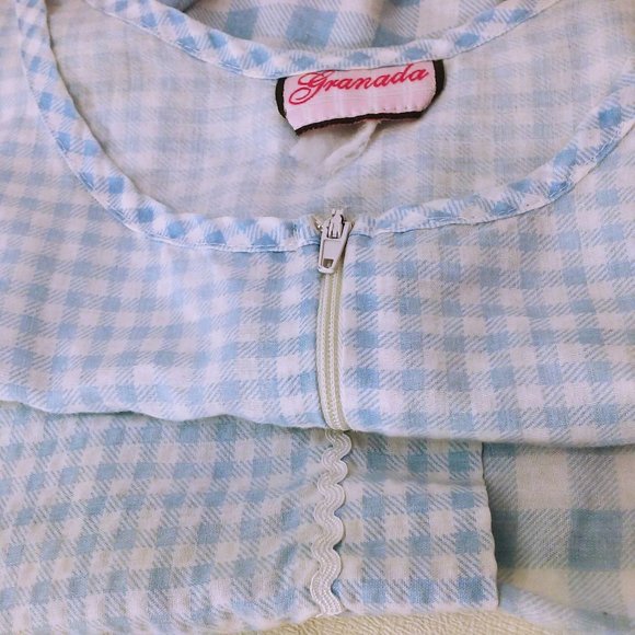 Vintage 80s Granada Gingham Ric-Rack Cottage House Dress M/L Pockets Zip-Front - Picture 8 of 10